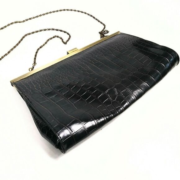 Jessica McClintock Vegan Crocodile Skin Leather Clutch - Picture 3 of 9